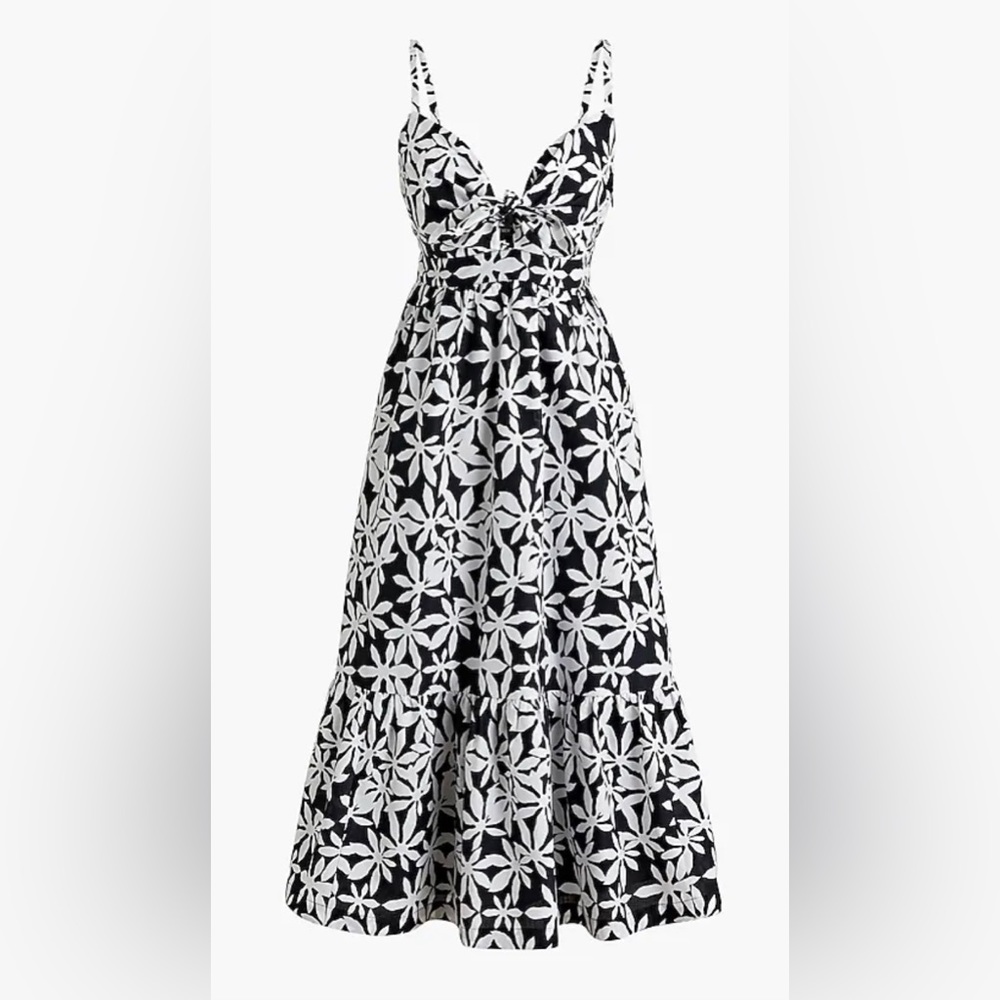 J. Crew Tie Front Cutout Midi Dress Black & White